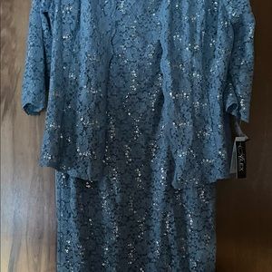 Mother of the Bride Tea-Length Scalloped Lace Jacket Dress